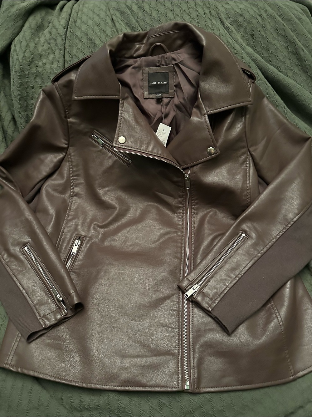 Lane Bryant Brown Faux Leather Moto Jacket NWT